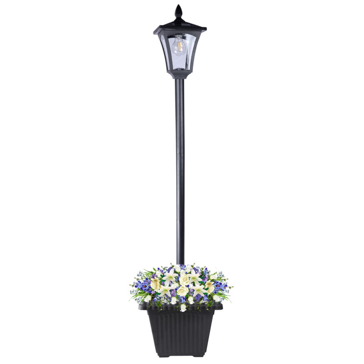 63" Outdoor Solar Lamp Post Light w/ Planter Waterproof Solar Post Street Lamp